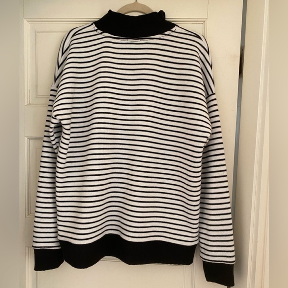 Evereve Black and White Striped Mock Neck Soft Brushed Fabric Top Size L - Picture 14 of 16